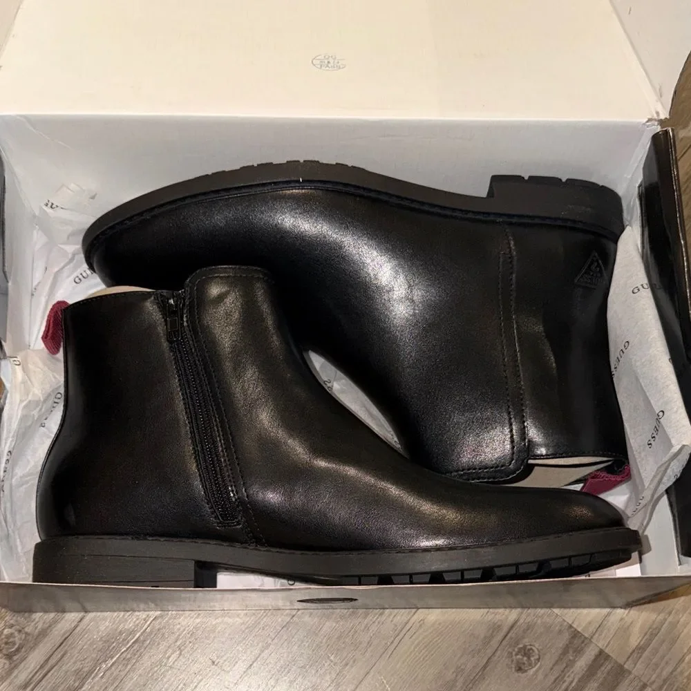 Guess Men's Black Leather Chukka Boots with Side Zip